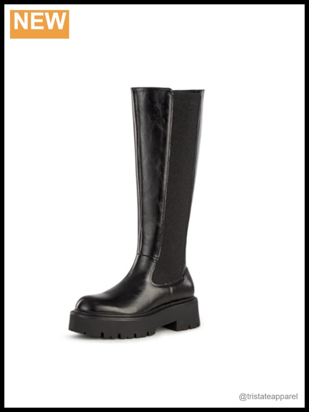 Women's Knee High Platform Boots with Side Zipper, Lug Sole, PU Leather